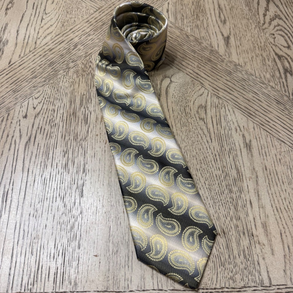 Bergamo New York Mens Gold Black Paisley 100% Polyester Tie Formal Dress Necktie